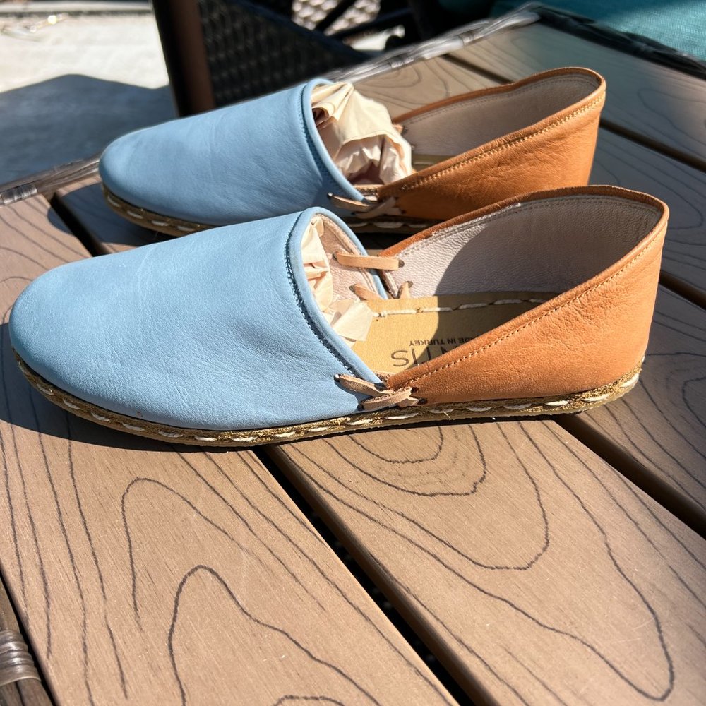 Atlantis Turkish Handmade Leather Shoes Blue / Brown Womens SZ 7.5